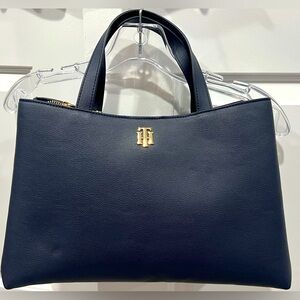 Tommy Hilfiger Navy Leather Handbag w/Crossbody Strap&Key Chain Coin Purse